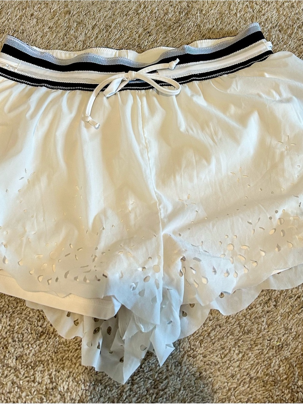 Free People White Eyelet Athletic Shorts with Black-Trim Waistband